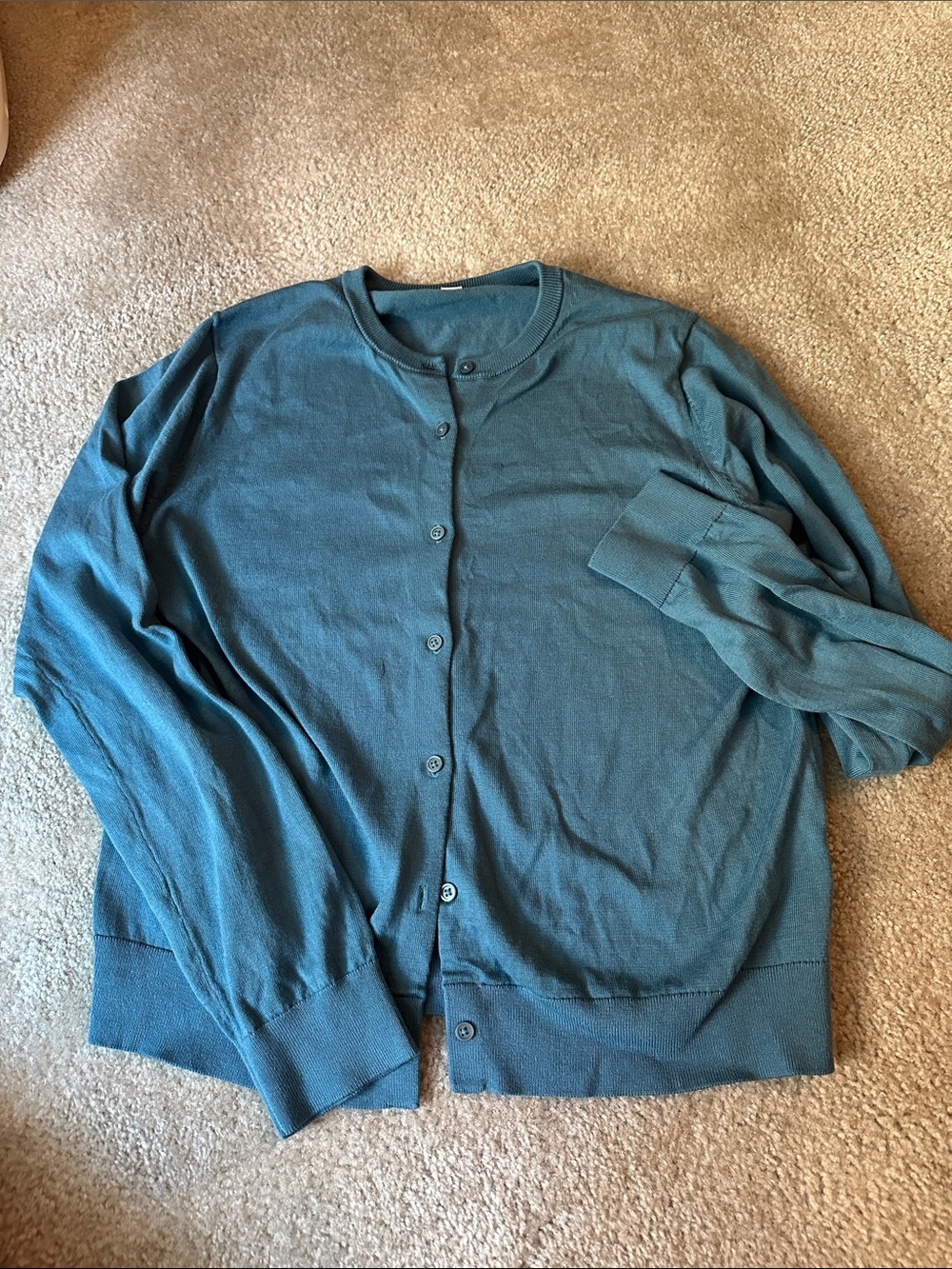 Uniqlo Teal Blue Crewneck Button Cardigan